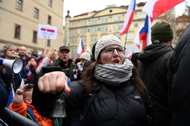 Demonstration of the Let Us Open Czechia-DOG Croaked anti-lockdown movement against amendment of pandemic bill was held on January 25, 2022, in Prague, Czech Republic. (CTKxPhoto OndrejxDeml) CTKPhotoP2022012503558  dml_006