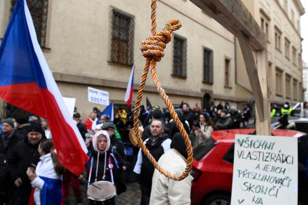 Demonstration of the Let Us Open Czechia-DOG Croaked anti-lockdown movement against amendment of pandemic bill was held on January 25, 2022, in Prague, Czech Republic. (CTKxPhoto OndrejxDeml) CTKPhotoP2022012503786  dml_011