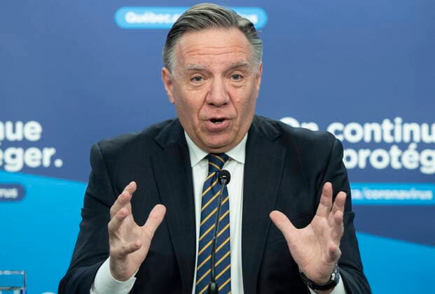 January 25, 2022, Montreal, PQ, Canada: Quebec Premier Francois Legault speaks to the media at a COVID-19 press briefing in Montreal, Tuesday, January 25, 2022. Montreal Canada  - ZUMAc35_ 20220125_zaf_c35_021 Copyright: xGrahamxHughesx