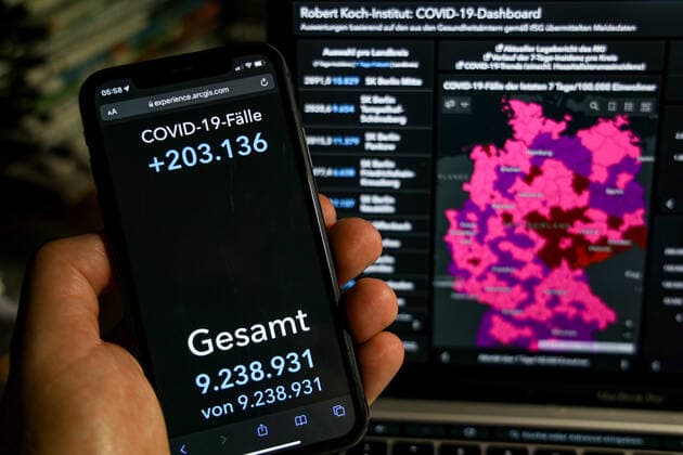 Coronavirus in Deutschland - Covid-19-Dashboard des Robert Koch-Institut 27.01.2022: Robert Koch-Institut: 7-Tage-Inzidenz 1017,4. 7-Tage-Fallzahl 846.025 COVID-19-Fälle 9.238.931. Zugang um 203.136 gegenüber dem Vortag. COVID-19-Todesfälle 117.314. Zugang um 188 gegenüber dem Vortag.