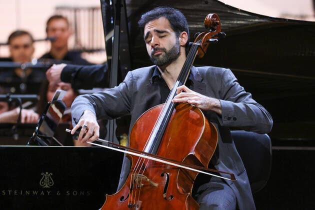 MOSCOW, RUSSIA - JANUARY 29, 2022: Spanish cellist Pablo Ferrandez performs at Tchaikovsky Concert Hall during a gala concert celebrating 100 years since the opening of the Moscow Philharmonic Society. Artyom Geodakyan TASS  TS120998