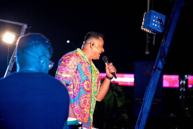 January 29, 2022, Florianopolis, Santa Catarina: Brazilian singer Xanddy, from the band Harmonia do Samba, cheers up the audience during a show at Folia no Park, a super micareta with the right to electric trio, abada and the best attractions of the Axe musical rhythm in the trendy summer of Jurere Internacional, in Florianopolis on Friday (29).  Copyright: xLecoxVianax