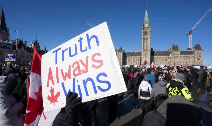 January 29, 2022, Ottawa, ON, Canada: Protesters participating in a cross-country truck convoy protesting measures taken by authorities to curb the spread of COVID-19 and vaccine mandates gather on Parliament Hill in Ottawa on Saturday, Jan. 29, 2022. Ottawa Canada  - ZUMAc35_ 20220129_zaf_c35_053 Copyright: xAdrianxWyldx