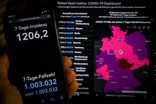 Coronavirus in Deutschland - Covid-19-Dashboard des Robert Koch-Institut 01.02.2022: Robert Koch-Institut: 7-Tage-Inzidenz 1206,2. 7-Tage-Fallzahl 1.003.032 COVID-19-Fälle 9.978.146. Zugang um 162.613 gegenüber dem Vortag. COVID-19-Todesfälle 117.974. Zugang um 188 gegenüber dem Vortag.