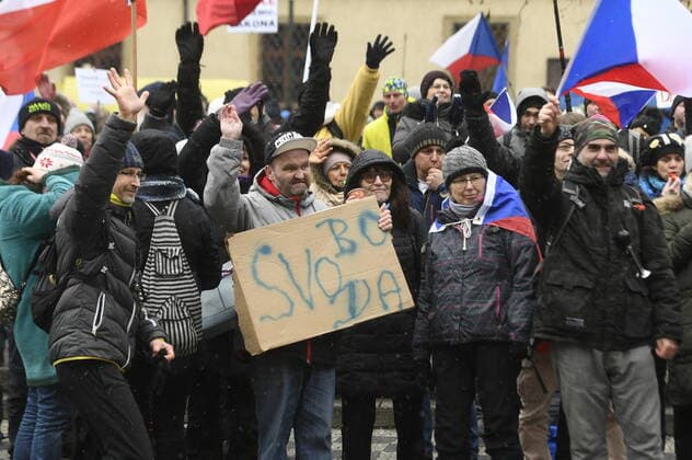 Demonstration of the Let Us Open Czechia-DOG Croaked anti-lockdown movement against amendment of pandemic bill was held on February 1, 2022, in Prague, Czech Republic. (CTKxPhoto KaterinaxSulova) CTKPhotoP2022020102964  mir