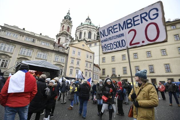 Demonstration of the Let Us Open Czechia-DOG Croaked anti-lockdown movement against amendment of pandemic bill was held on February 1, 2022, in Prague, Czech Republic. (CTKxPhoto MichaelaxRihova) CTKPhotoP2022020103190 