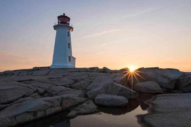 Lighthouse in Peggy s Cove at sunrise, Nova Scotia, Canada, North America Copyright: JonxReaves 1241-292
