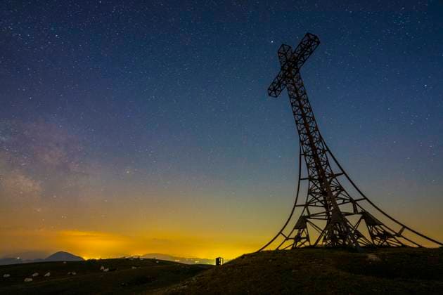 Mount Catria summit cross by night, Apennines, Marche, Italy, Europe Copyright: LorenzoxMattei 1264-373