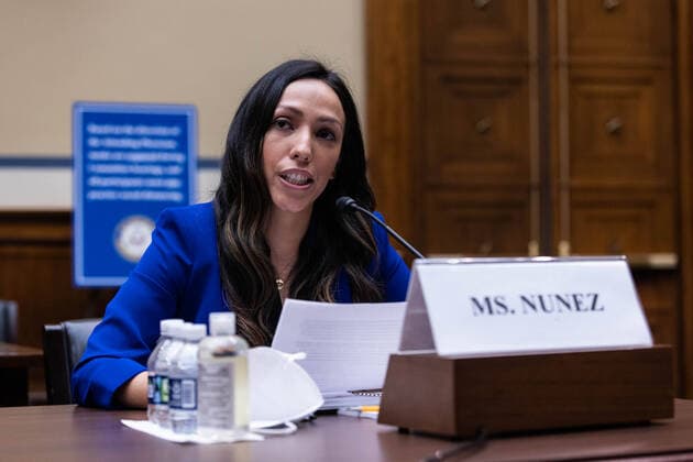 Ana Nunez, former Coordinator of Business Development & Client Service and Account Executive for the NFL s Washington Football Team, testifies before the House Oversight Committee during a roundtable Examining the Washington Football Team s Toxic Workplace Culture on Capitol Hill in Washington, DC, on Thursday, February 3, 2022. The Team changed its name to the Washington Commanders yesterday. Pool  WASP20220203179 GraemexJennings