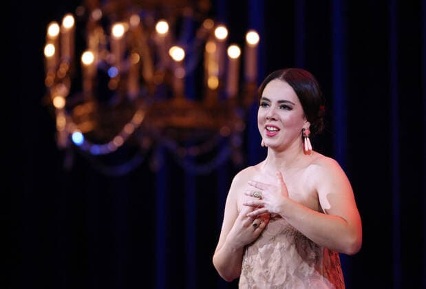 MOSCOW, RUSSIA â€“ FEBRUARY 6, 2022: Soprano Laura Meenen of the Mariinsky Academy of Young Opera Singers performs in the final of the 25th edition of Competizione dell Opera, an annual international singing contest of Italian Opera, at the Bolshoi Theatre. Competizione dell Opera, which was founded in 1996 by German cultural manager Hans-Joachim Frey, is aimed at helping young opera singers at the start of their careers. Artyom Geodakyan TASS  TS1219E9