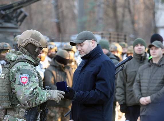 PRYPIAT, UKRAINE - FEBRUARY 4, 2022 - Minister of Internal Affairs of Ukraine Denys Monastyrskyy (C) attends tactical drills for Ukrainian Interior Ministry units to practice interoperability while defending a city, urban combat tactics and response to the aftermath of the hostilities in a city, Prypiat, the Chornobyl Exclusion Zone, Kyiv Region, northern Ukraine. Drill of Ukrainian Interior Ministry units in Prypiat  Copyright: xVolodymyrxTarasovx