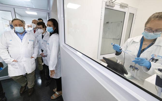 Belgian virologist Marc Van Ranst pictured during a visit to Afrigen Formulation Facilities, on the first day of a mission to South Africa of the Belgian cooperation and development minister, in Cape Town, South-Africa, Friday 11 February 2022. The focus of this mission is the importance of equitable access to COVID vaccines worldwide and to take note of a number of initiatives that are being developed around this topic in South Africa. Belgium supports, through the World Health Organization (WHO), a local COVID-19 mRNA vaccine technology transfer hub.  BENOITxDOPPAGNE 8925145