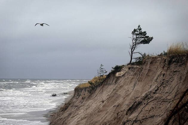 20.11.2021, Ustka, Pommern, POL - Symbolfoto: Kuestenerosion. (Abgang, Abrasion, aussen, Aussenaufnahme, Bodenerosion, Denudation, Doppelseite, Erdrutsch, Erosion, Europa, europaeisch, Gewaesser, Gischt, Hang, Jahreszeit, Kueste, Kuestenerosion, Kuestenlandschaft, Landschaft, Landschaftsaufnahme, Meer, Natur, niemand, Osteuropa, Ostsee, Polen, polnisch, Pommern, QF, Querformat, Regenwetter, regnerisch, Sand, Sandboden, Sandstrand, Schlechtwetter, See, Steilkueste, Strand, stuermisch, Symbol, Symbolfoto, Symbolik, symbolisch, Ustka, Wasser, Wellen, Wetter, Winderosion, windig, Winter, Witterung) 211120D402USTKA.JPG *** 20 11 2021, Ustka, Pomerania, POL symbol photo coastal erosion slope, abrasion, outside, exterior, soil erosion, denudation