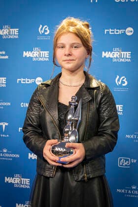 actress Maya Vanderbeque poses after winning the Magritte for best promising actress during the Magritte du Cinema film awards ceremony, Saturday 12 February 2022, in Brussels. The prizes are awarded to movies of Belgian French-speaking producers.  PAUL-HENRIxVERLOOY 9315598