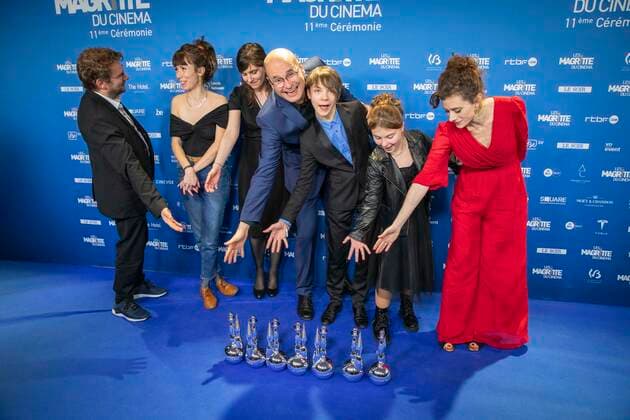 The team of the movie Un Monde directed by Laura Wandel pose after winning seven Magrittes during the Magritte du Cinema film awards ceremony, Saturday 12 February 2022, in Brussels. The prizes are awarded to movies of Belgian French-speaking producers.  PAUL-HENRIxVERLOOY 9333320