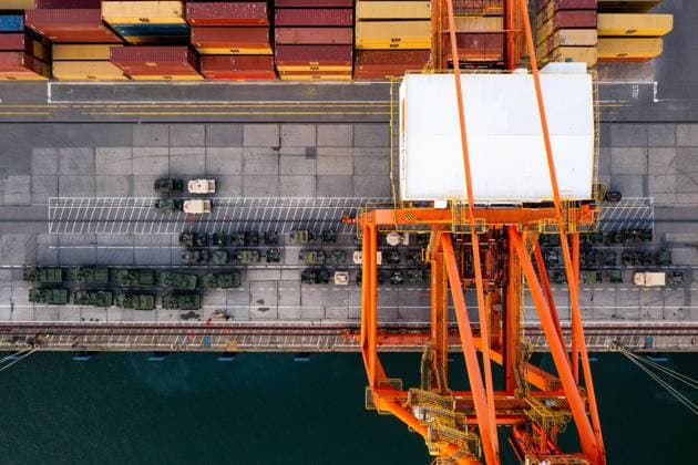September 14, 2017, Gdynia, Pomerania, Poland: An aerial view of the US military equipment (Humvee s and Stryker s) in a queue on the ARC Defender vessel at the Baltic Container Terminal in Gdynia..The US Army transports military equipment from Poland to the United States after being deployed for 9 months, Is the long-term rotation of the equipment. Another unit arrives to train together with the troops of Great Britain, Croatia and Romania as part of joint military maneuvers in Poland and Europe. Gdynia Poland - ZUMAs197 20170914_zaa_s197_017 Copyright: xMateuszxSlodkowskix