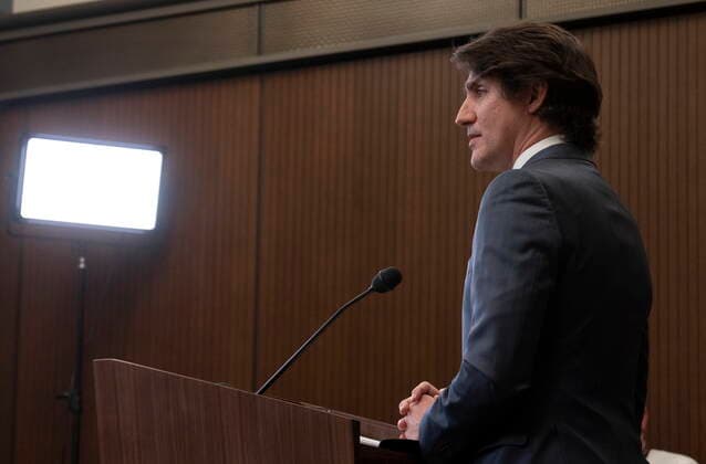 February 14, 2022, Ottawa, ON, Canada: Canadian Prime Minister Justin Trudeau announces the Emergencies Act will be invoked to deal with antigovernment blockades, Monday, February 14, 2022 in Ottawa. Ottawa Canada  - ZUMAc35_ 20220214_zaf_c35_212 Copyright: xAdrianxWyldx