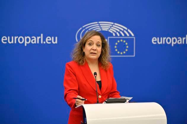 Iratxe Garcia Perez beim Pressebriefing der Fraktion der Progressiven Allianz der Sozialdemokraten im Europäischen Parlament. Straßburg, 15.02.2022 Foto:xD.xAnoraganingrumx xFuturexImage
