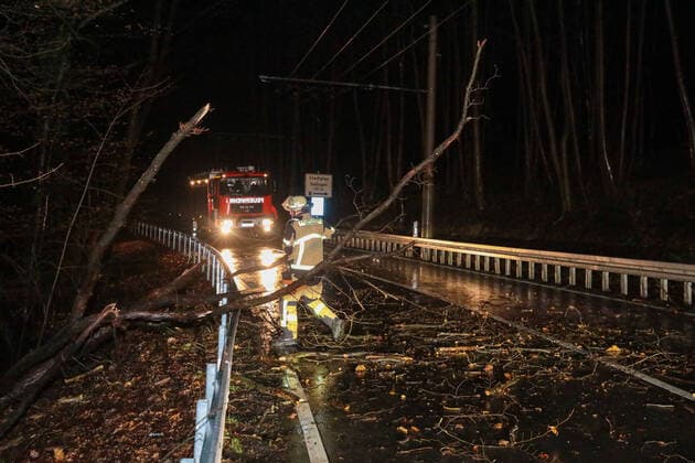 Sturmtief Ylenia sorgt für zahlreiche Feuerwehreinsätze im Bergischen Land Durch das Unwetter stürzte in der Nacht auf Donnerstag ein Baum auf die Burger Landstraße, musste später mittels Kettensäge durch die Feuerwehr zerkleinert und entfernt werden. Die Fahrspur in Fahrtrichtung Burg war gesperrt, kurzzeitig beide Fahrtrichtungen. Solingen Deutschland