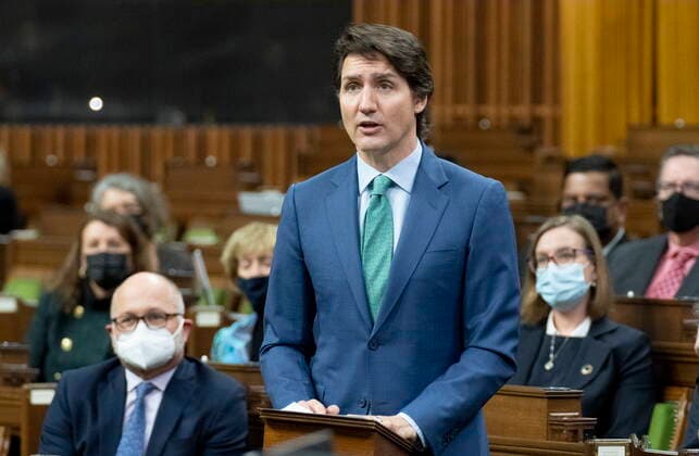 February 17, 2022, Ottawa, ON, Canada: Prime Minister Justin Trudeau speaks about the implementation of the Emergencies Act, Thursday, February 17, 2022 in Ottawa. Ottawa Canada  - ZUMAc35_ 20220217_zaf_c35_007 Copyright: xAdrianxWyldx