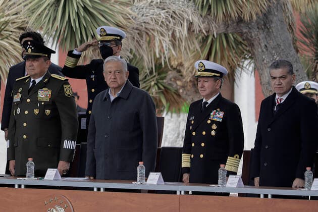 109th Anniversary Of The Mexican Army AndrÃ s Manuel Lopez Obrador, President of Mexico, accompanied by Luis Cresencio Sandoval Gonzalez, Secretary of National Defence; JosÃ Rafael Ojeda Duran, Secretary of the Navy; Miguel Ãngel Riquelme Solis, Constitutional Governor of the State of Coahuila de Zaragoza; among other officials, during the commemoration of the 109th Anniversary of the Mexican Army in Ramos Arizpe, Coahuila. The past that shaped this armed force and laid the foundations of what it is now, dates back to the Mexican Revolution, with the enactment of Decree 1421 on February 19, 1913, made by the XXII Congress of the State of Coahuila, by which the government of Victoriano Huerta was disowned, empowering Governor Venust  Copyright: xGerardoxVieyrax originalFilename: vieyra-notitle220219_npeRV.jpg