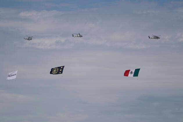 109th Anniversary Of The Mexican Army Aerial parade during the commemoration of the 109th Anniversary of the Mexican Army in Ramos Arizpe, Coahuila. The past that shaped this armed force and laid the foundations for what it is today dates back to the Mexican Revolution, with the enactment of Decree 1421 on 19 February 1913, issued by the XXII Congress of the State of Coahuila, by which the government of Victoriano Huerta was disowned, empowering Governor Venustiano Carranza to arm forces and restore constitutional order. Ramos Arizpe Coahuila Ramos Arizpe Coahuila Mexico  Copyright: xGerardoxVieyrax originalFilename: vieyra-notitle220219_npc4Z.jpg