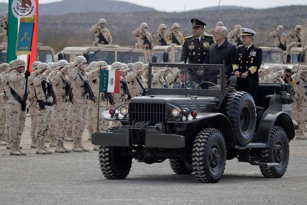 109th Anniversary Of The Mexican Army AndrÃ s Manuel Lopez Obrador, President of Mexico, accompanied by Luis Cresencio Sandoval Gonzalez, Secretary of National Defence and JosÃ Rafael Ojeda Duran, Secretary of the Navy, during the commemoration of the 109th Anniversary of the Mexican Army in Ramos Arizpe, Coahuila. The past that shaped this armed force and laid the foundations for what it is today dates back to the Mexican Revolution, with the enactment of Decree 1421 on 19 February 1913, issued by the XXII Congress of the State of Coahuila, by which the government of Victoriano Huerta was disowned, empowering Governor Venustiano Carranza to arm forces and restore constitutional order. Ramos Arizpe Coahuila Ramos Arizpe Coahuila Mex  Copyright: xGerardoxVieyrax originalFilename: vieyra-notitle220219_npEpB.jpg