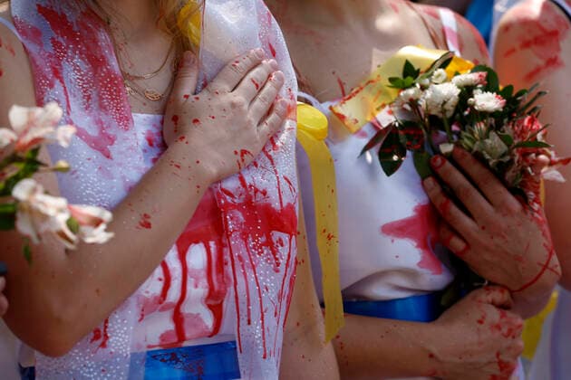 Protest Against Ukrainian Attacks In Russia MEXICO CITY, MEXICO - FEBRUARY 26, 2022: Women Ukrainians citizens join to a protest to demand the end to the military attack to Ukraine for Russian President Vladimir Putin outside the Embassy of the Russian Federation in Mexico City. On February 26, 2022 in Mexico City, Mexico. (Photo by Luis Barron Eyepix Group). Copyright: xLuisxBarronx xEyepixxGroupx EYEPIX_LB_26022022_56989