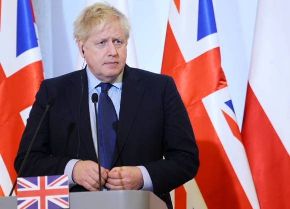 Polen, Treffen von Mateusz Morawiecki und Boris Johnson Boris Johnson visits Poland Photo: Pawel Wodzynski East News British prime minister Boris Johnson attends a press conference after the meeting with his Polish counterpart Mateusz Morawiecki on March 1, 2022 in Warsaw, Poland. Chiefs of Polish and British governments discussed the current situation regarding Russia s aggression in Ukraine. EN_01515017_0109 