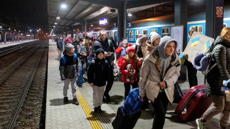 On the night of March 2, 2022, another train with Ukrainian war refugees arrived in Ostrava, Czech Republic. They are fleeing the war in Ukraine, which was invaded by Russia. (CTKxPhoto PetrxSznapka) CTKPhotoP2022030202449  SZN 21K