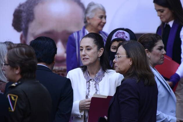 MexicoÂ s President Lopez Obrador at International Women Day Press Conference MEXICO CITY, MEXICO 8, MARCH 8, 2022: Mexico City s Mayor, Claudia Sheinbaum, during the morning press conference for the International WomenÂ s Day at the National Palace . On march 8, 2022 in Mexico City, Mexico. (Photo by Carlos Tischler Eyepix Group). Copyright: xCarlosxTischlerx xEyepixxGroupx EYEPIX_CT_08032022_57455