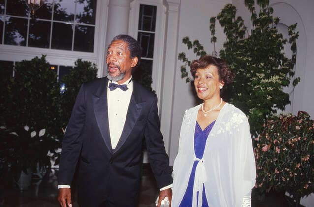 May 14, 1991, Washington, District of Columbia, USA: Mr. and Mrs. Morgan Freeman (Myrna Colley-Lee) arrive at the White House in Washington, DC for the State Dinner honoring Queen Elizabeth II on May 14, 1991 Washington USA - ZUMAs152 19910514_zaa_s152_021 Copyright: xRonxSachsx