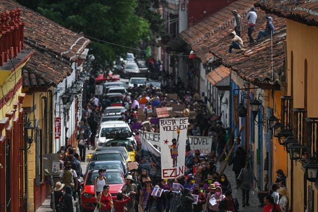 International Women s Day March In San Cristobal De Las Casas Hundreds of women marched through San Cristobal de las Casas center on International Women s Day, demanding an end to feminicide and other gender-based violence in Chiapas and Mexico. On Tuesday, March 8, 2022, in San Cristobal de las Casas, Chiapas, Mexico. San Cristobal de las Casas Mexico  Copyright: xArturxWidakx originalFilename: widak-internat220308_nphOb.jpg