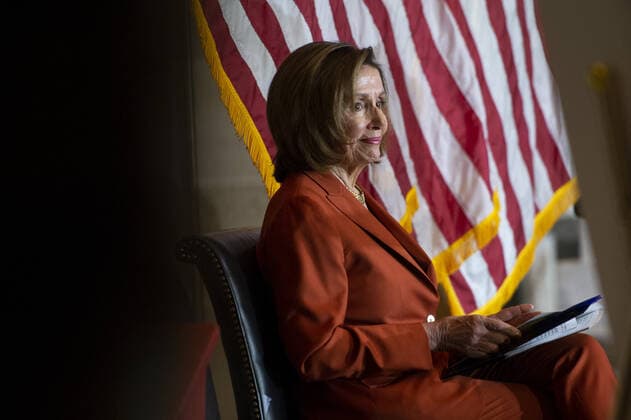 Speaker of the House Nancy Pelosi, D-CA, looks on during her Annual Women s History Month Event in celebration of the 50th Anniversary of Title IX and honoring Founder of the Women s Tennis Association and Former No.1 American Tennis Player Billie Jean King in Statuary Hall at the US Capitol in Washington, DC on Wednesday, March 9, 2022.  WAP20220309854 BONNIExCASH