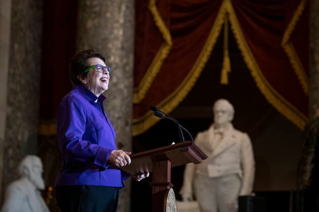 March 9, 2022, Washington, District of Columbia, USA: Tennis legend Billy Jean King offers remarks during an annual Women s History Month event honoringherself and Women Athletes in Celebration of the 50th Anniversary of Title IX, in Statuary Hall at the US Capitol in Washington, DC, Wednesday, March 9, 2022 Washington USA - ZUMAs152 20220309_zaa_s152_031 Copyright: xRodxLamkeyx