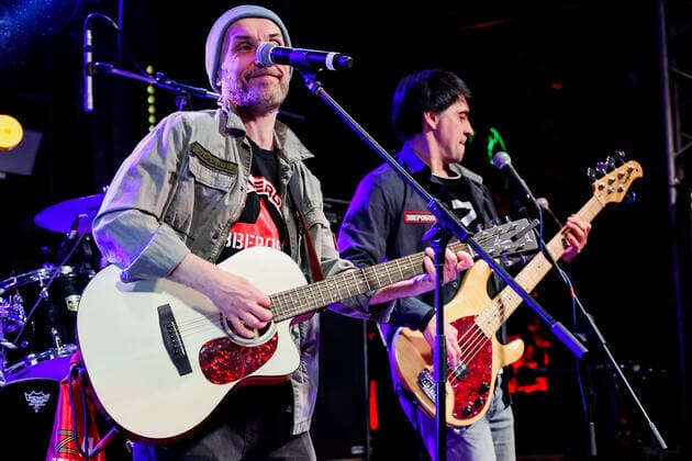 MOSCOW, RUSSIA â€“ MARCH 9, 2022: Lead vocalist Alexander Noskov (L) of the Zveroboi rock band performs during a concert in support of the Russian Army and a special operation in Ukraine, at the Sexton club. Early on 24 February, Russia s President Putin announced his decision to launch a special military operation after considering requests from the leaders of the Donetsk People s Republic and Lugansk People s Republic. Vyacheslav Prokofyev TASS  TS127200