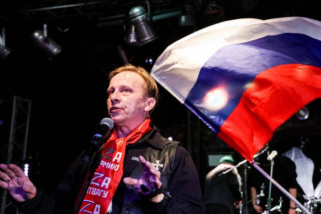 MOSCOW, RUSSIA â€“ MARCH 9, 2022: Actor Ivan Okhlobystin performs during a concert in support of the Russian Army and a special operation in Ukraine, at the Sexton club. Early on 24 February, Russia s President Putin announced his decision to launch a special military operation after considering requests from the leaders of the Donetsk People s Republic and Lugansk People s Republic. Vyacheslav Prokofyev TASS  TS127202
