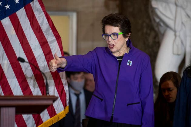 Tennis legend Billy Jean King arrives for an annual Women s History Month event honoring herself and Women Athletes in Celebration of the 50th Anniversary of Title IX, in Statuary Hall at the US Capitol in Washington, DC, Wednesday, March 9, 2022. Copyright: xRodxLamkeyx xCNPx MediaPunchx