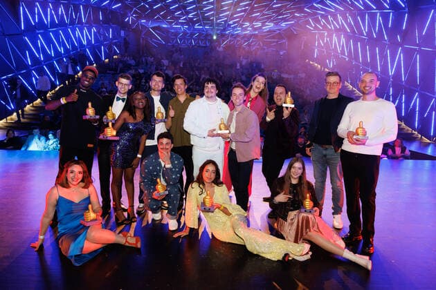 Several award winners pictured during the award ceremony for the Jamies, the Flemish online video awards, during the 14th edition of the Oostende Film Festival, in Oostende, Wednesday 09 March 2022.  KURTxDESPLENTER 19796308