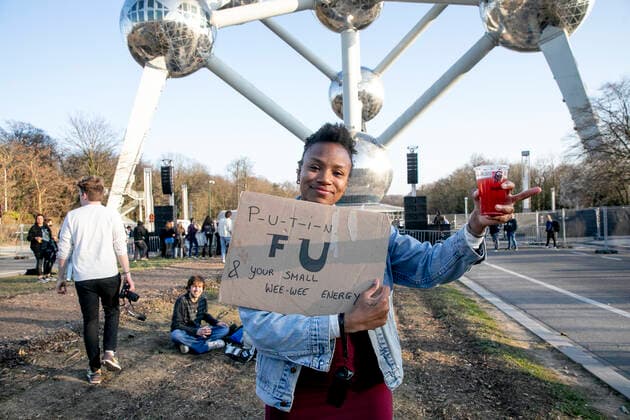 People attend the benefit festival UnitedForUkraine organized by the Brussels nightclubs, events sector and festivals, in Brussels, Thursday 10 March 2022.  HATIMxKAGHAT 20145902