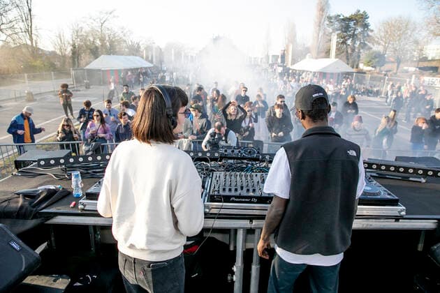 People attend the benefit festival UnitedForUkraine organized by the Brussels nightclubs, events sector and festivals, in Brussels, Thursday 10 March 2022.  HATIMxKAGHAT 20151198