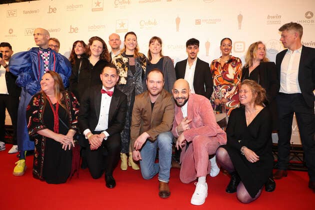 The cast of Cool Abdoul pictured during the award ceremony of the Ensors Flemish film prizes at the 14th Film Festival Oostende , Saturday 12 March 2022, in Oostende.  NICOLASxMAETERLINCK 21205772