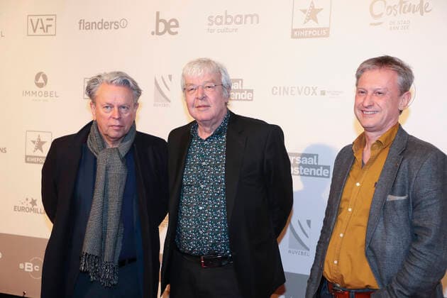 Hugo Matthysen (C) pictured during the award ceremony of the Ensors Flemish film prizes at the 14th Film Festival Oostende , Saturday 12 March 2022, in Oostende.  NICOLASxMAETERLINCK 21216329