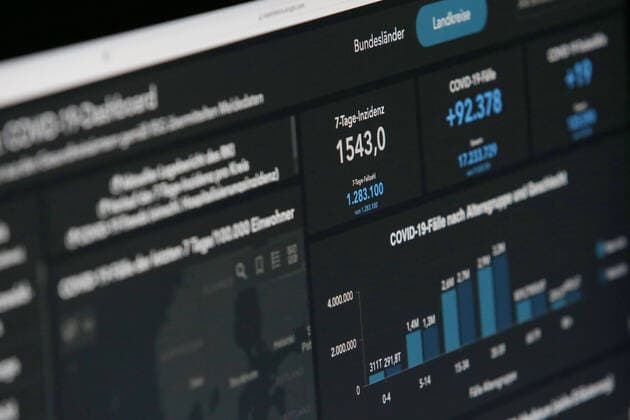 Dashboard des RKI, die 7-Tage-Inzidenz steigt wieder und liegt nun bei 1543,0 7-Tage-Inzidenz, Dashboard des RKI auf einem Monitor am 14.03.2022 in Siegen Deutschland.