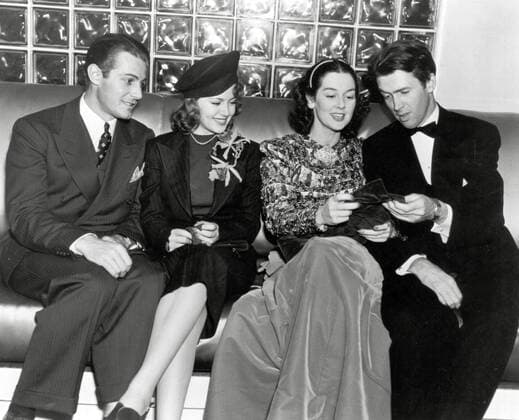 Jon Hall, Lana Turner, Rosalind Russell, James Stewart at the London Trocadero, circa 1930. File Reference 34145-598THA  Copyright: xCinemaxLegacyxCollection ThexHollywoodxArchivex 34145-598THA