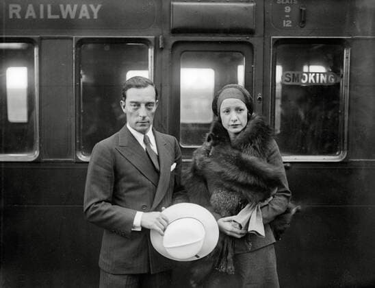 Silent film star Buster Keaton with his wife Natalie Talmadge, sister of film stars Constance and Norma Talmadge, circa 1930. File Reference 34145-684THA  Copyright: xCinemaxLegacyxCollection ThexHollywoodxArchivex 34145-684THA