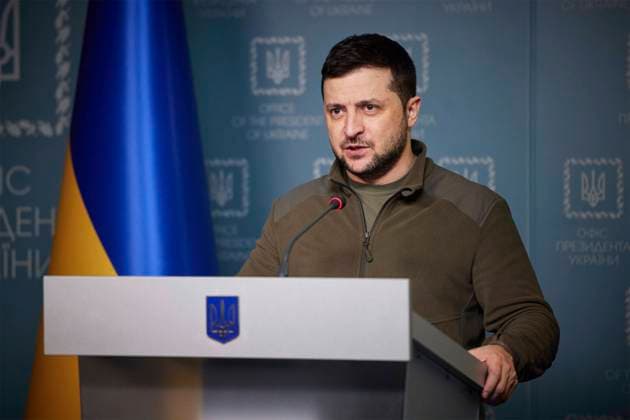 News Themen der Woche KW11 News Bilder des Tages March 15, 2022, Kyiv, Ukraine: Ukrainian President Volodymyr Zelenskyy delivers an address marking the 20th day of the Russian invasion, March 15, 2022 in Kyiv, Ukraine. Kyiv Ukraine - ZUMAp138 20220315_zaa_p138_003 Copyright: xUkrainexPresidency UkrainexPresix