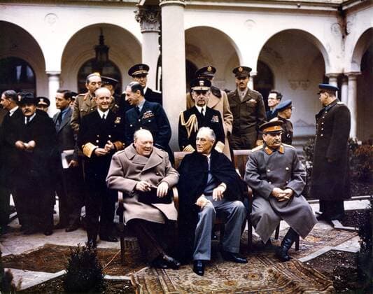 The Yalta Conference, sometimes called the Crimea Conference and codenamed the Argonaut Conference, held February 4 11, 1945, was the World War II meeting of the heads of government of the United States, the United Kingdom and the Soviet Union, represented by President Franklin D. Roosevelt, Prime Minister Winston Churchill and Premier Joseph Stalin, respectively, for the purpose of discussing Europe s post-war reorganization. The conference convened in the Livadia Palace near Yalta in Crimea.<br ><br > The meeting was intended mainly to discuss the re-establishment of the nations of war-torn Europe. Within a few years, with the Cold War dividing the continent, Yalta became a subject of intense controversy. To some extent, it has remaine Supplier:xCPAxMediaxCo.xLtd. 1060_05_CPA0033830