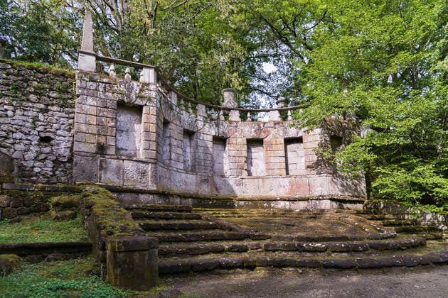 Theater with Obelisks, the Sacro Bosco, Sacred Grove colloquially called Park of the Monsters, XVI century, Parco dei Mostri in Italian, Bomarzo, Lazio, Italy, Europe MauroFlamini REDA&CO 1028_14_MFL16387