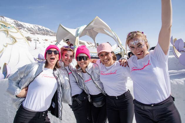 Illustration shows people enjoying the Crystal Garden stage at 2000 meters at the second edition of the Tomorrowland Winter 2022 music festival, Saturday 19 March 2022, in Alpe D Huez, France.  OLIVIERxVIN 23215407